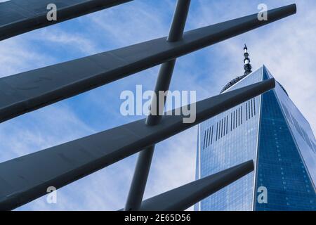 View of the Freedom Tower from underneath part of the oculus Stock Photo