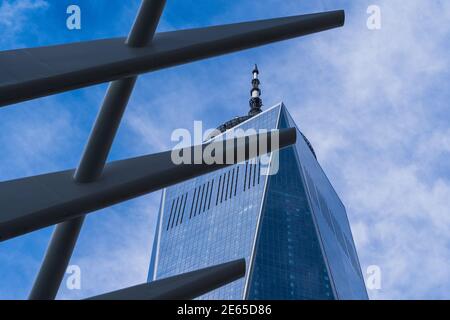 View of the Freedom Tower from underneath part of the oculus Stock Photo