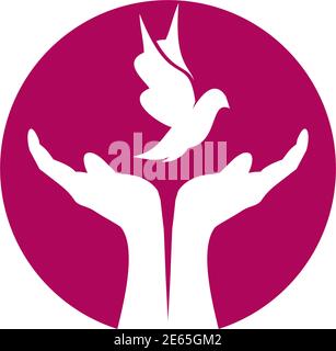 Peace logo design with using hand and dove icon template Stock Vector