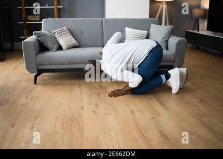 Lost Something. Looking For Keys Or Things Stock Photo