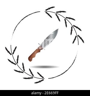 hunter knife icon in wreath made of knives. cyber sport csgo award or avatar user picture concept. Vector illustration Stock Vector
