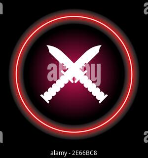 two knives crossed in neon style circle . hunter knife icon concept. Vector illustration Stock Vector