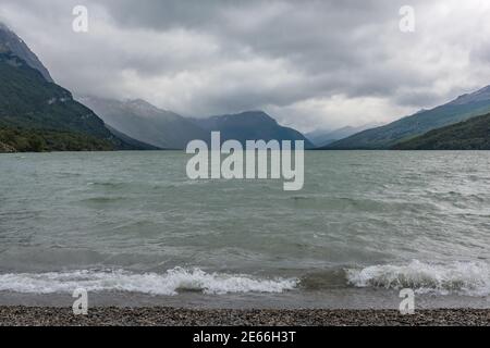 Landscape at Lake Acigami in Tierra del Fuego National Park, Argentina Stock Photo