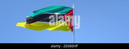 3D rendering of the national flag of Mozambique waving in the wind Stock Photo