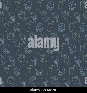 Ice cream, Beverage And Dessert Patterns Seamless Background Stock Vector