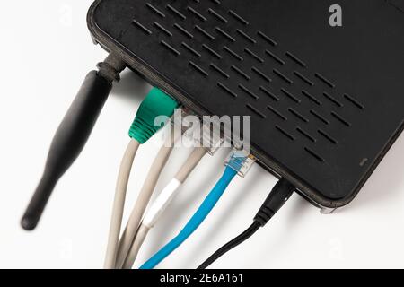Network cable connects to wireless router, router, internet, global ...