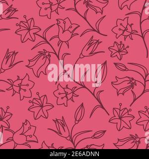 A seamless pattern with the colors of bells. Dark maroon contour on a crimson background. Vector illustration Stock Vector