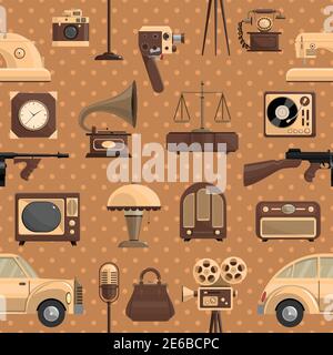 Retro seamless pattern with car lamp and bag flat vector illustration Stock Vector