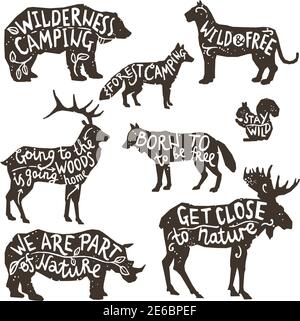 Wild animals silhouettes with lettering chalk board isolated vector illustration Stock Vector