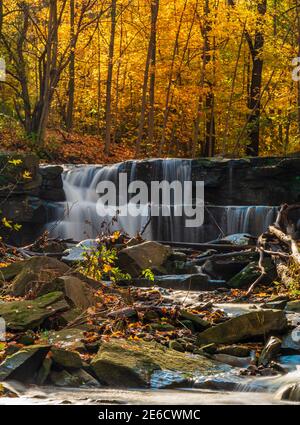 Little Davis Davis Creek Twin Curtain Falls Hamilton Ontario Canada in Autumn Stock Photo