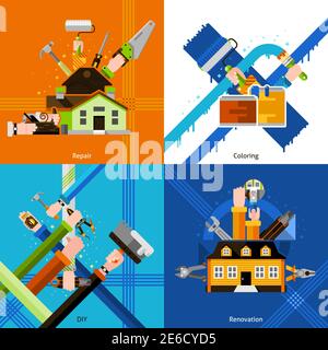 DIY design concept set with repair tools flat icons isolated vector illustration Stock Vector