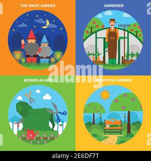 Gardening design concept set with planting and seedling isolated vector illustration Stock Vector