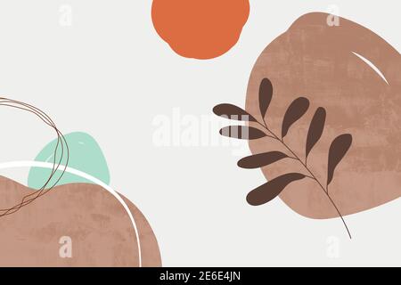 Abstract art painting with pastel colors background. Minimalist geometric elements and hand drawn line. Mid century scandinavian nordic style. Stock Photo