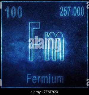 Fermium chemical element, Sign with atomic number and atomic weight, Periodic Table Element Stock Photo