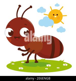 Cute ant cartoon in the grass. Stock Photo