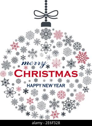 Christmas bauble vector with snowflakes, hanger and Christmas greetings on white background. Stock Vector
