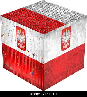Poland Cube - Illustration,  Abstract grunge mosaic flag of Poland Stock Vector