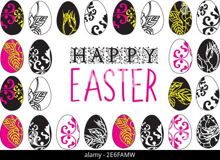 Happy Easter. Decorated Easter eggs. Multicolored festive design elements Stock Vector