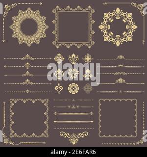 Vintage set of horizontal, square and round elements. Golden elements ...