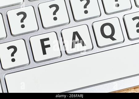 Concept FAQ on the main issues on the topic of work at the computer. Stock Photo