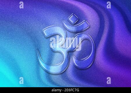 Om, Aum symbol, Ultimate reality, violet violet blue background Stock Photo