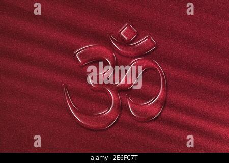 Om, Aum symbol, Ultimate reality, red background Stock Photo