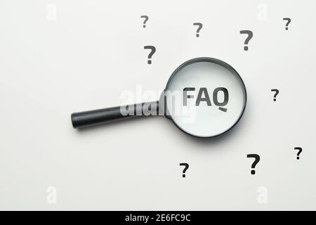 Concept FAQ on the main issues on the topic of research and search. Stock Photo