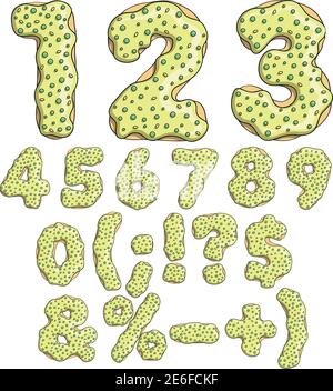 Donut font, tasty typeface. Isolated objects on a white background. Stock Vector