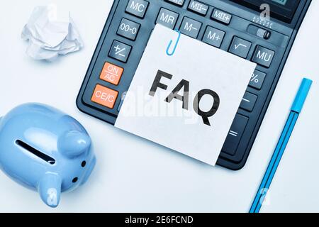 Concept FAQ on the main issues on the topic of save money. Stock Photo