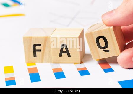 Concept FAQ on the main issues on the topic of financial analytics. Stock Photo