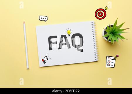 Concept FAQ on the main issues on the topic of marketing. Stock Photo