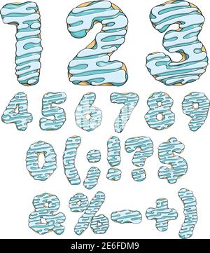 Donut font, tasty typeface. Isolated objects on a white background Stock Vector