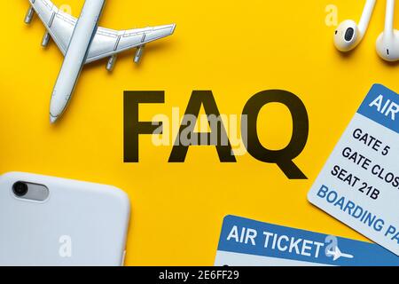 Concept FAQ on the main issues on the topic of traveling. Stock Photo