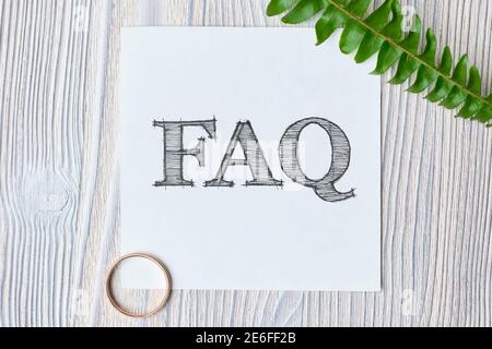 Concept FAQ on the main issues on the topic of wedding preparation. Stock Photo