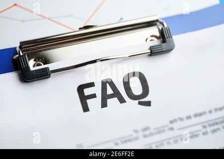 Concept FAQ on the main issues on the topic of preparation the contract. Stock Photo