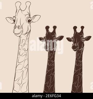 Vector illustration head of giraffe. Isolated objects on white. Stock Vector