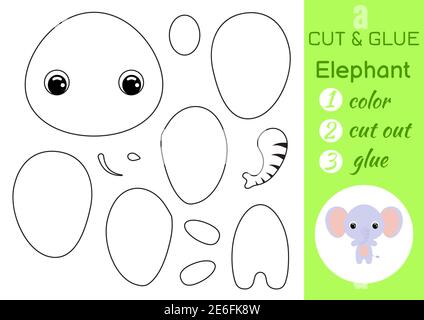 Cut and glue baby elephant. Color paper application game. Educational ...