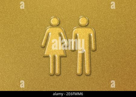 Male and female restroom sign, Male Female symbol, gold background Stock Photo