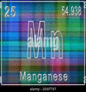 Manganese chemical element, Sign with atomic number and atomic weight, Periodic Table Element Stock Photo
