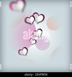 Romantic love design, hearts on pastel background. Love, Valentines card in abstract elegant style. 3D illustration Stock Photo