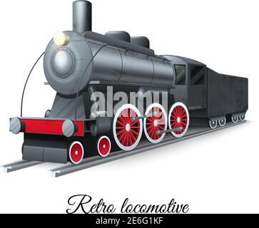 Retro style steam train iron locomotive on railroad vector illustration Stock Vector