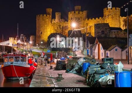 Nicola Faith Fishing Boat on Conwy Quay, with Conwy Castle in the background. Image taken on 24th November 2019. Stock Photo