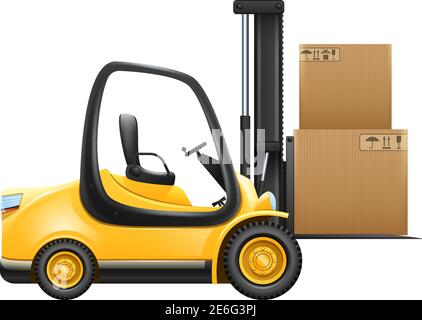Lift truck with box isolated on white background vector illustration Stock Vector
