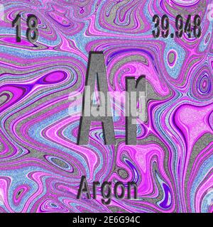 Argon chemical element, Sign with atomic number and atomic weight, purple background, Periodic Table Element Stock Photo