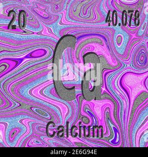 Calcium chemical element, Sign with atomic number and atomic weight, purple background, Periodic Table Element Stock Photo