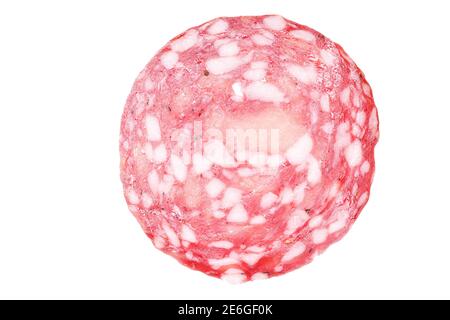 slice of sausage insulated on a white background. sort of servelat Stock Photo