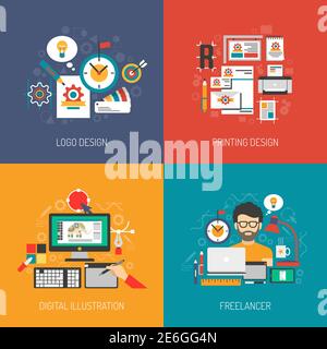 Designer concept set with graphic logo digital design isolated vector illustration Stock Vector