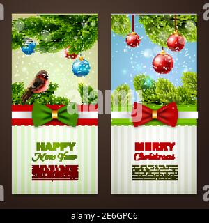 Christmas and new year season classic greetings cards samples 2 vertical banners set abstract isolated vector illustrationt Stock Vector