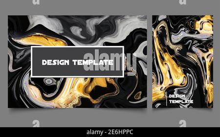 A set of colorful covers with textures . Liquid gold on black and gray background. Vector illustration Stock Vector