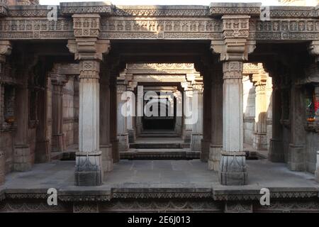 Adalaj Ni Vav (Stepwell), or Rudabai Stepwell. Built in 1498 Five stories deep. Adalaj, Gujarat, India Stock Photo